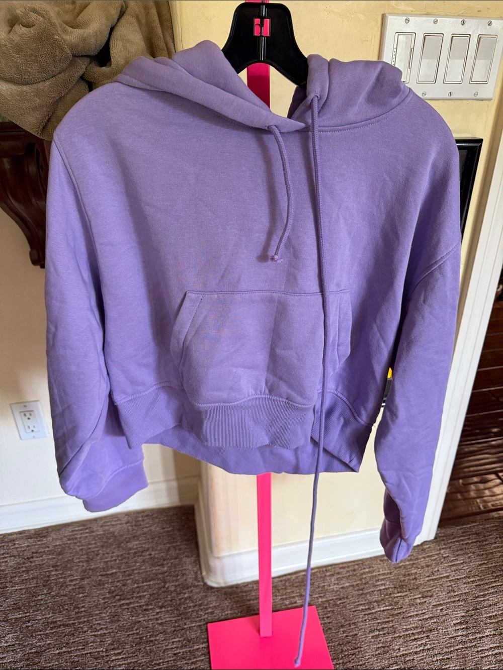 ZARA SUPER SOFT Lavender Cropped Hoodie Sweater - Women like new SZ LG